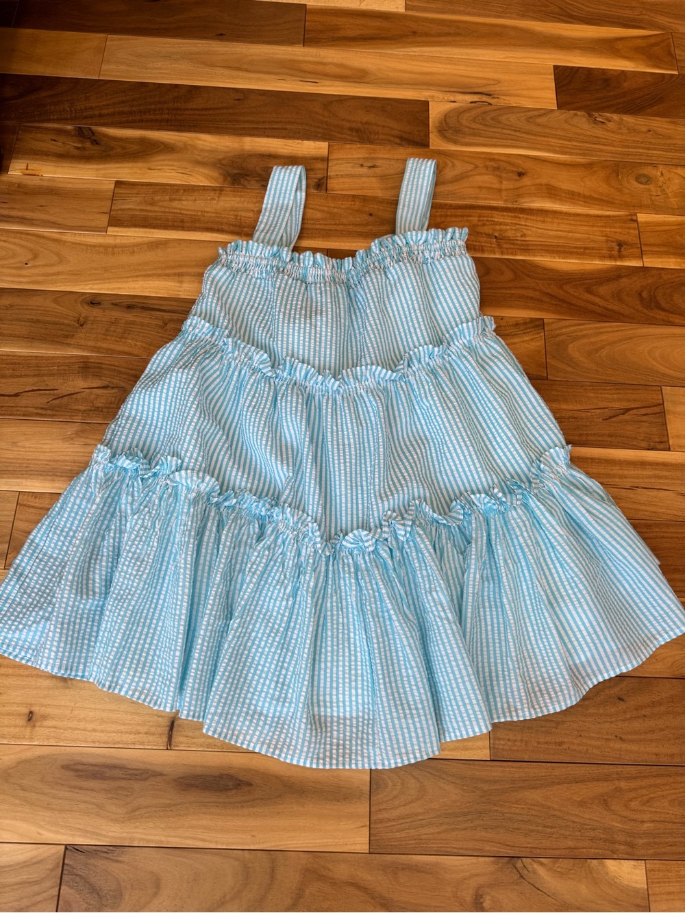 Light Blue Striped Tiered Sundress